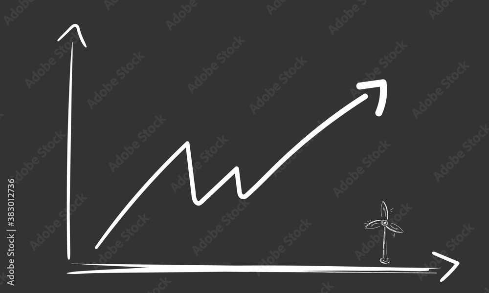 Diagramm erneuerbare Energie Kreide Tafel Skizze Zeichnung Windrad Anstieg Diagramm erneuerbare Energie Kreide Tafel Skizze Zeichnung Windrad Anstieg