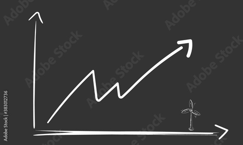 Diagramm erneuerbare Energie Kreide Tafel Skizze Zeichnung Windrad Anstieg