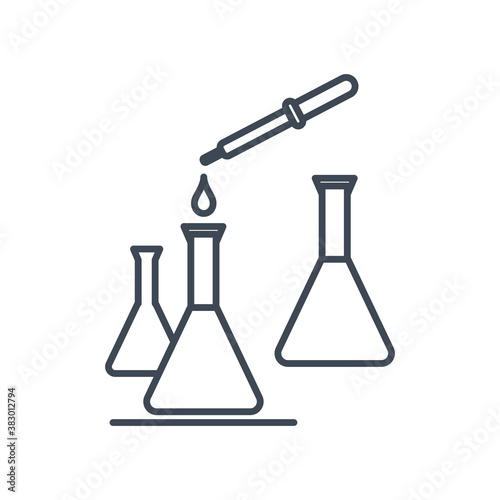 Thin line icon chemical laboratory equipment, pipette and flask