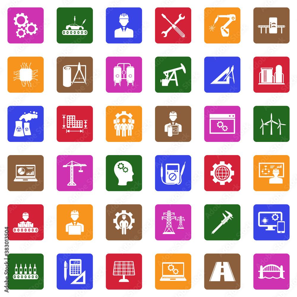 Engineering Icons. White Flat Design In Square. Vector Illustration. Engineering Icons. White Flat Design In Square. Vector Illustration.