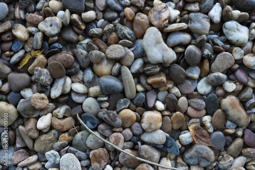 Stones on the beach Danube river Bratislava, Decorative stone wallpaper with nature texture