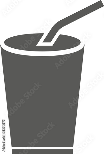 Glass cup of soda with a straw isolated on a white background. Vector black and white illustration. Great for labels, menus, posters, banners, vouchers, coupons, business promotion and more.
