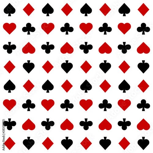 Seamless pattern with Playing card suits. Hearts, Spades, Diamonds, Clubs. Endless background. Vector illustration.