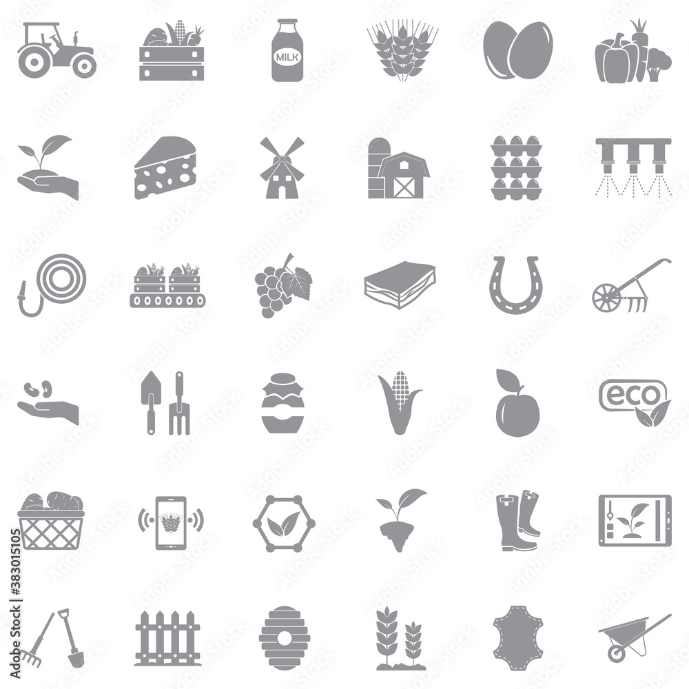 Farm Icons. Gray Flat Design. Vector Illustration.