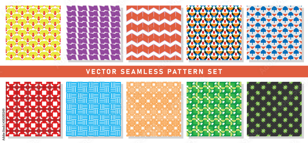 Vector seamless pattern texture background set with geometric shapes