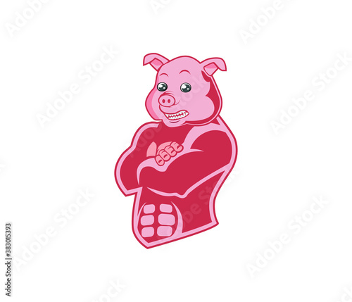 pig superhero character vector, smiling face of pig