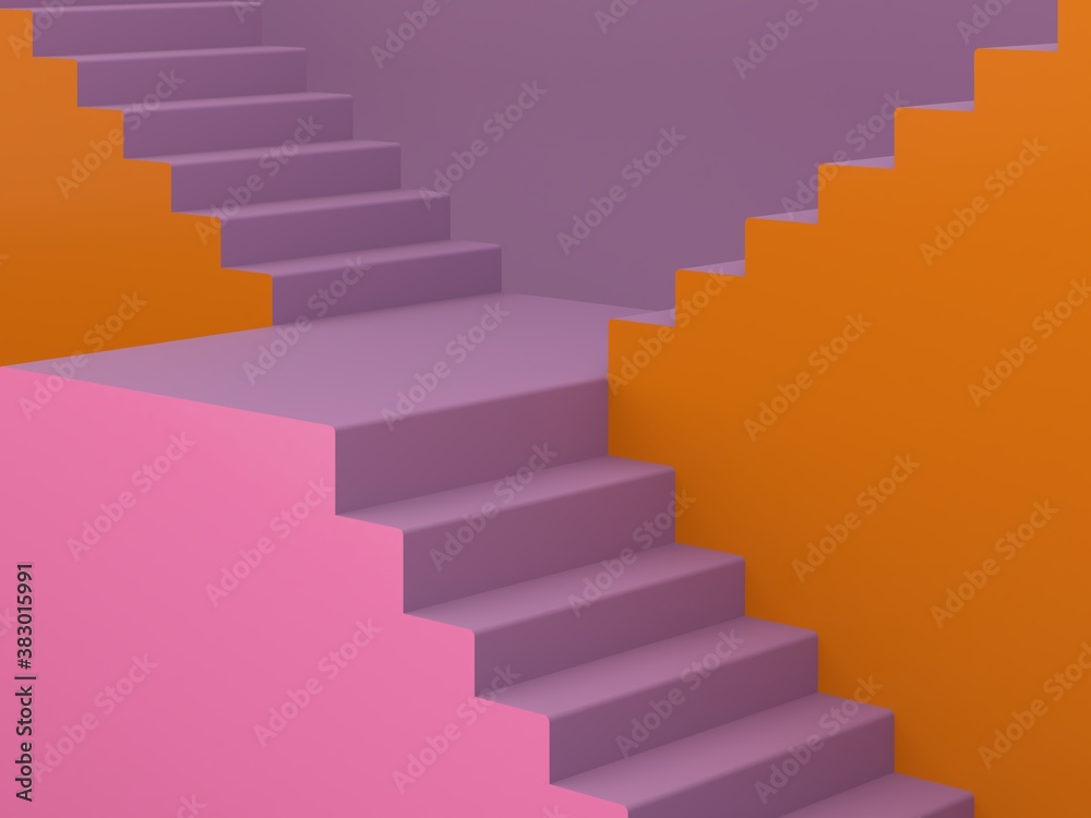 Fototapeta premium Fall colors shapes on autumn colors abstract background. Minimal stairs podium. Scene with geometrical forms. Empty showcase for cosmetic product presentation. Fashion magazine. 3d render.