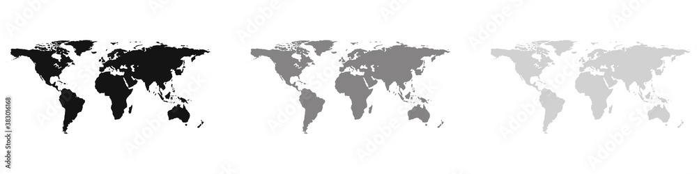 Set of world map of different color shades. Map of the planet Earth. Vector illustration
