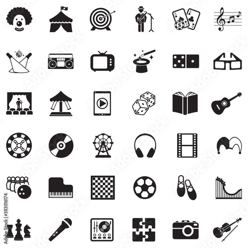 Entertainment Icons. Black Flat Design. Vector Illustration.