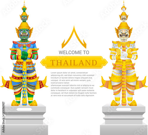 Guardian giant Thailand travel and art background vector illustration