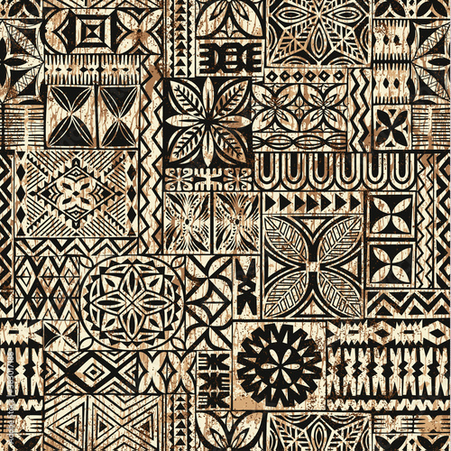Fotografia Hawaiian style tapa cloth motifs tribal fabric vintage vector seamless pattern