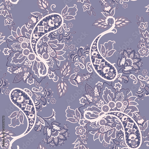 Paisley vector seamless pattern. Fantastic flower  leaves. Batik style painting. Vintage background