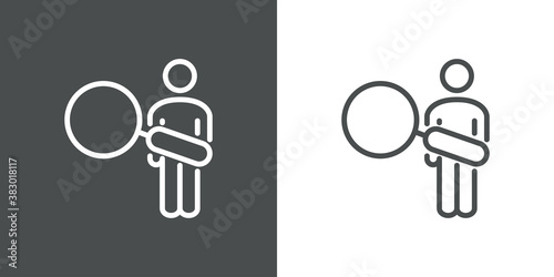 Concepto búsqueda de empleo. Icono plano lineal hombre con lupa en fondo gris y fondo blanco