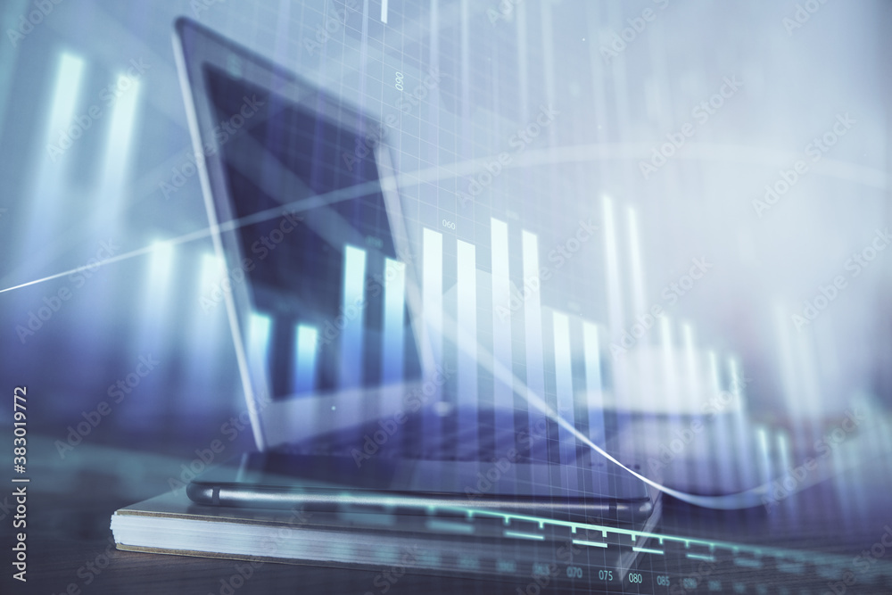 Forex Chart hologram on table with computer background. Multi exposure. Concept of financial markets. Forex Chart hologram on table with computer background. Multi exposure. Concept of financial markets.
