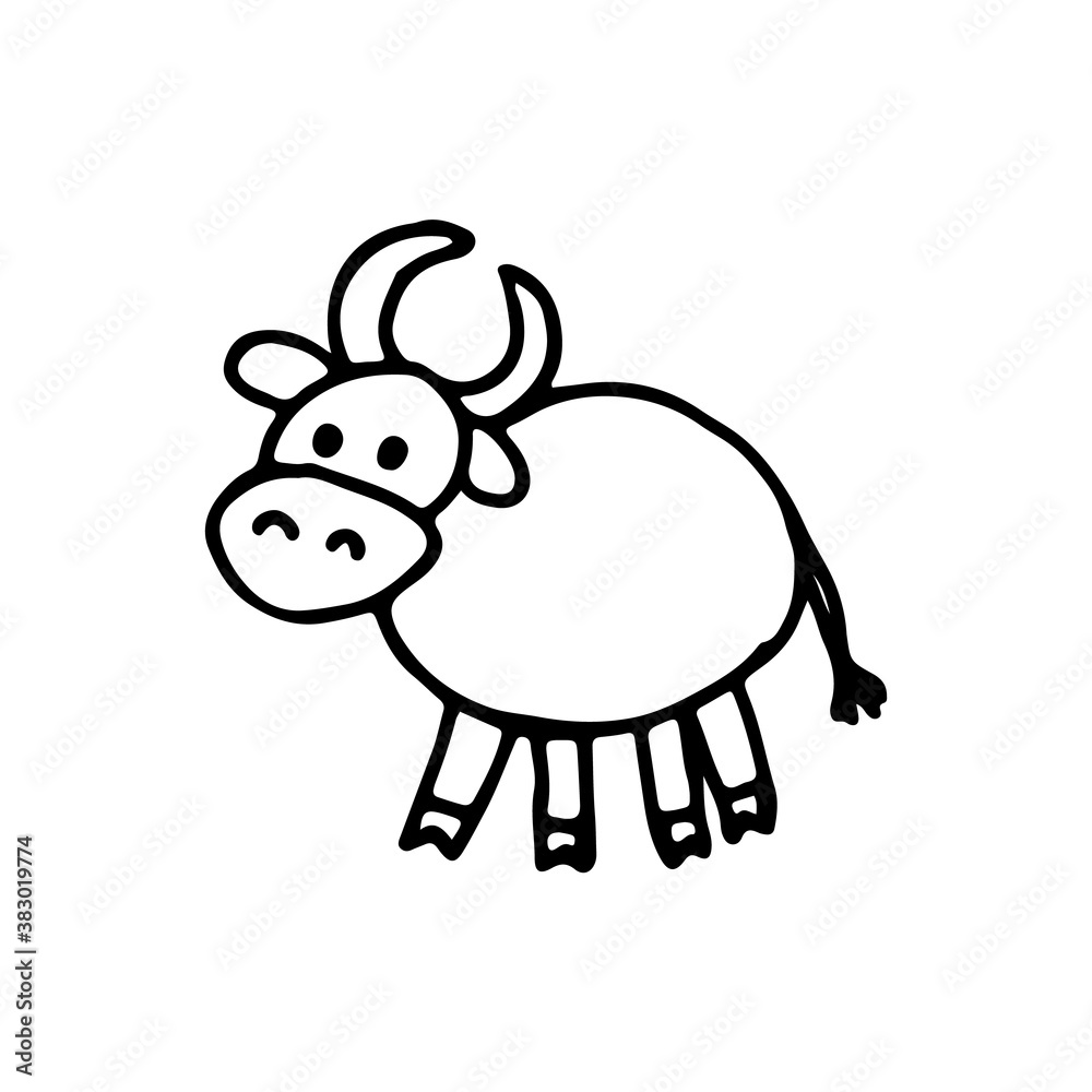 Doodle bull. Symbol of the year. Image for web, print, holiday posters and cards. Doodle bull. Symbol of the year. Image for web, print, holiday posters and cards.