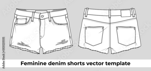 Feminine denim shorts vector template 