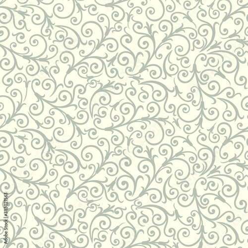 Seamless light background with brown pattern in baroque style. Vector retro illustration. Ideal for printing on fabric or paper for wallpapers, textile, wrapping. 