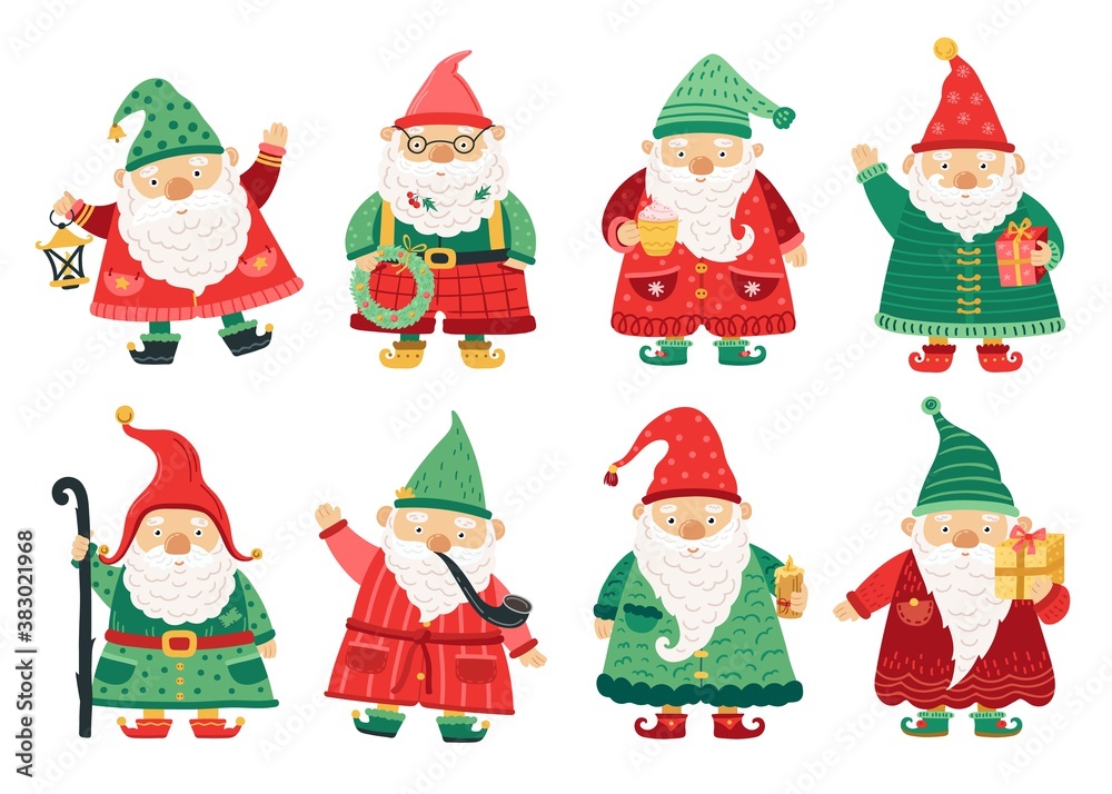 Christmas dwarfs. Cute fairytale gnome, old beard men greeting with x-mas. Home garden magical characters, winter holiday fantasy vector set. Christmas holiday character, winter dwarf, xmas elf of set Christmas dwarfs. Cute fairytale gnome, old beard men greeting with x-mas. Home garden magical characters, winter holiday fantasy vector set. Christmas holiday character, winter dwarf, xmas elf of set