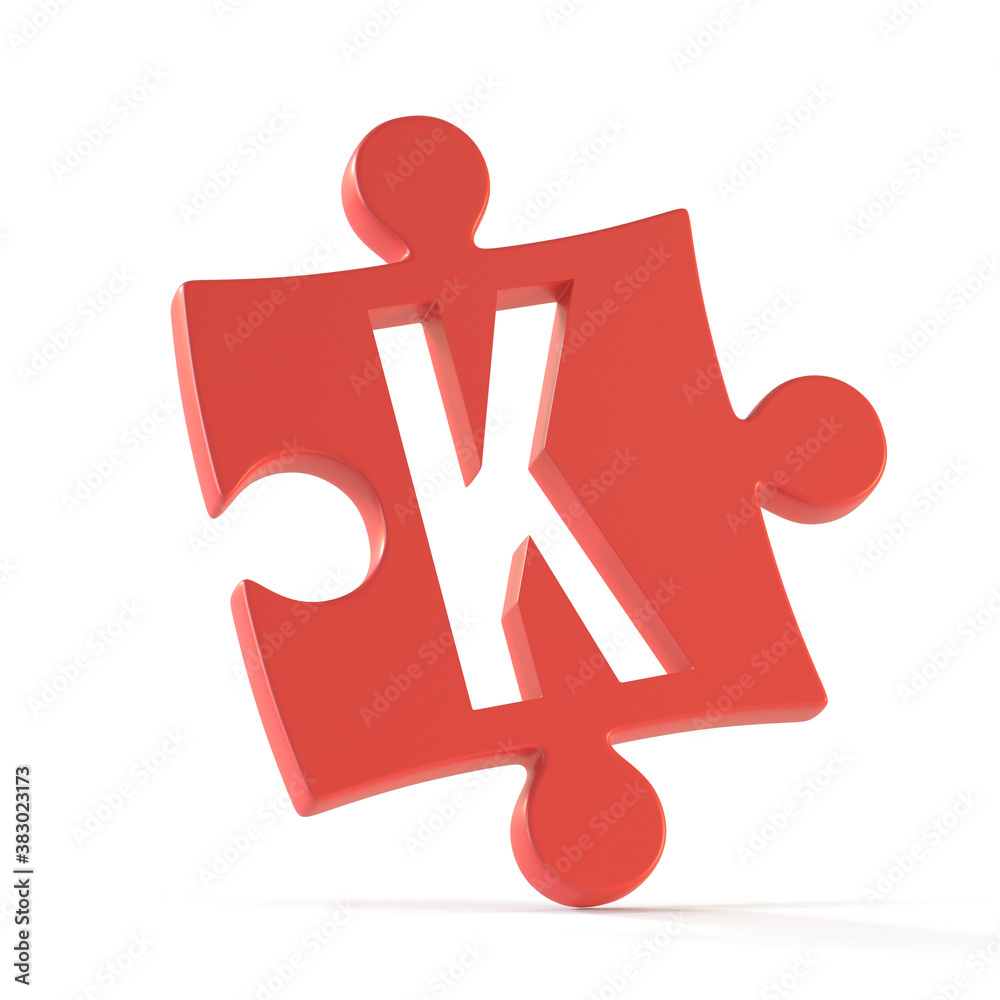 Jigsaw font 3d rendering, puzzle piece letter K Jigsaw font 3d rendering, puzzle piece letter K