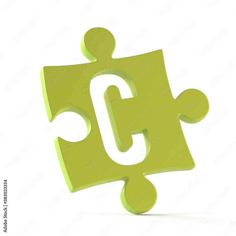 Jigsaw font 3d rendering, puzzle piece letter C Jigsaw font 3d rendering, puzzle piece letter C