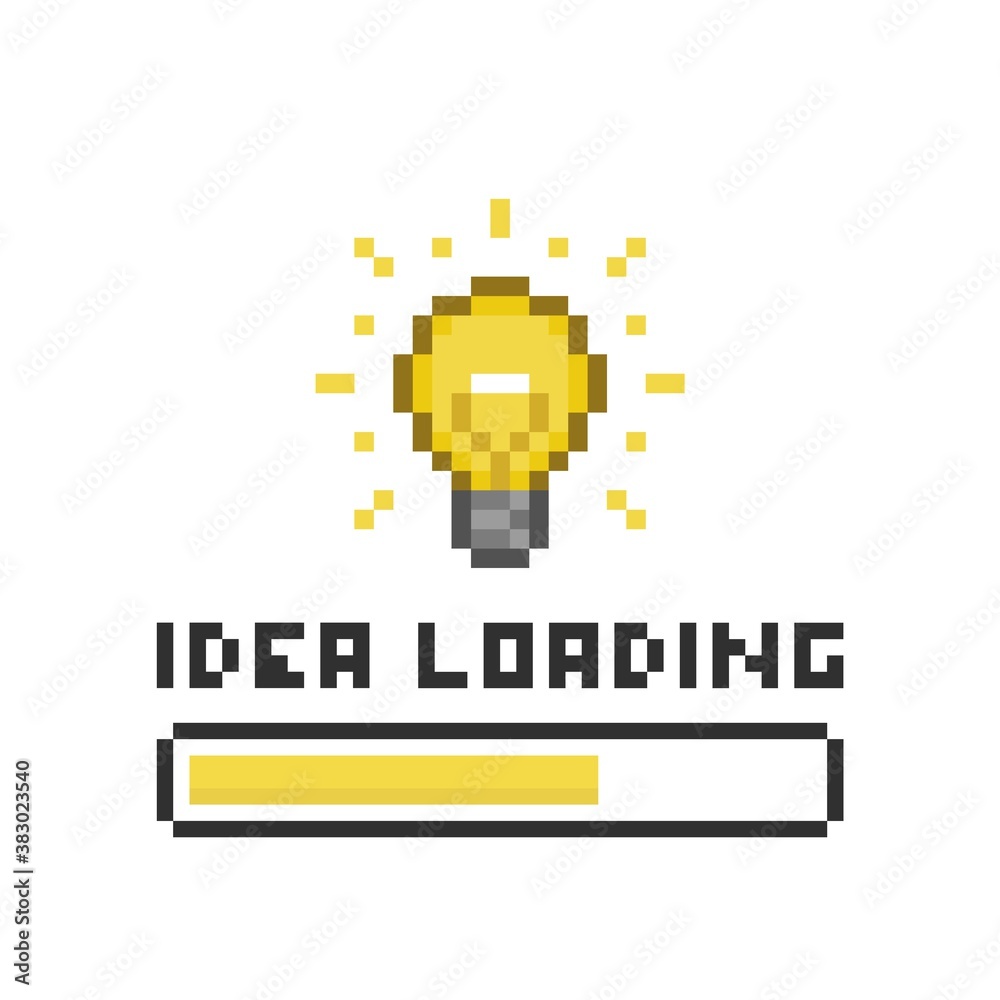 Pixel 8-bit bulb and idea loading yellow bar on white background - editable illustration Stock-vektor | Adobe Stock