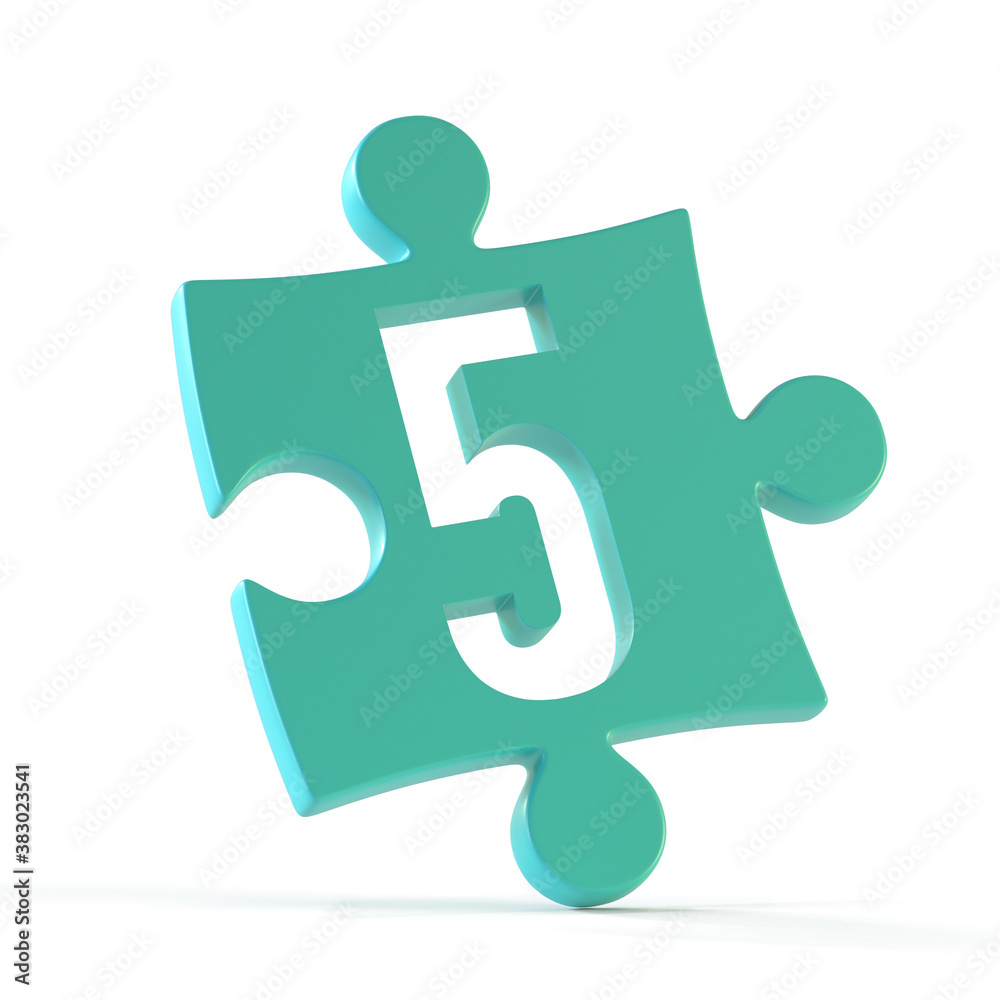 Obraz premium Jigsaw font 3d rendering, puzzle piece number 5
