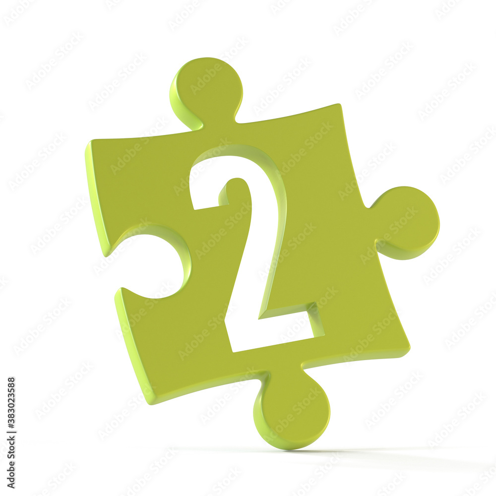 Jigsaw font 3d rendering, puzzle piece number 2 Jigsaw font 3d rendering, puzzle piece number 2