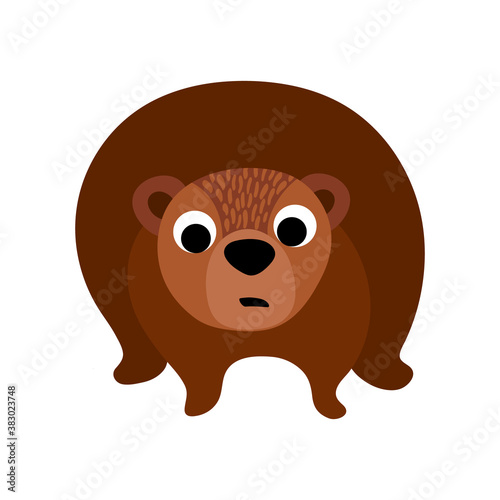 Cute cartoon bear in simple childish style. Nice woodland animal standing on four legs. Front view. Vector illustration.