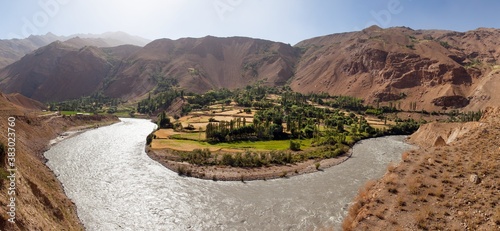 Panj river Pamir mountain Tajikistan Afghanistan border photo