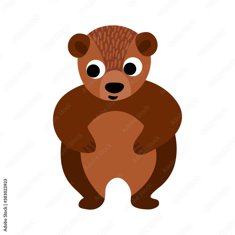 Cute cartoon bear in simple childish style. Nice woodland animal standing on its hind legs. Front view. Vector illustration. Cute cartoon bear in simple childish style. Nice woodland animal standing on its hind legs. Front view. Vector illustration.