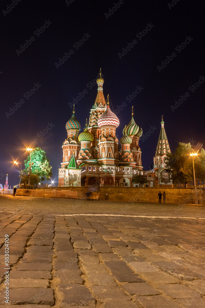 St. Basil's Cathedral on Red Square at night. One of the most popular attractions in Russia.