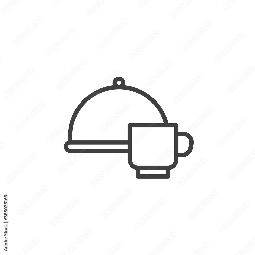 Breakfast service line icon. linear style sign for mobile concept and web design. Food tray with coffee cup outline vector icon. Symbol, logo illustration. Vector graphics Breakfast service line icon. linear style sign for mobile concept and web design. Food tray with coffee cup outline vector icon. Symbol, logo illustration. Vector graphics