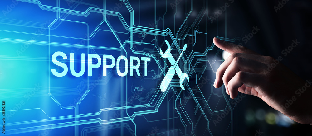 Obraz premium Support button on virtual screen. Customer service and communication concept.