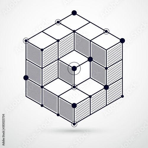 Vector minimalistic geometric abstract 3D black and white composition in futuristic style. Modern geometric composition can be used as template and layout.