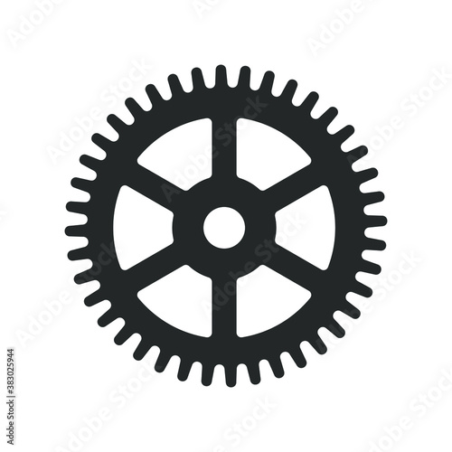Cogwheel icon. Sprocket wheel logo. Settings button sign. Mechanic gear symbol. Black silhouette isolated on white background. Vector illustration image.