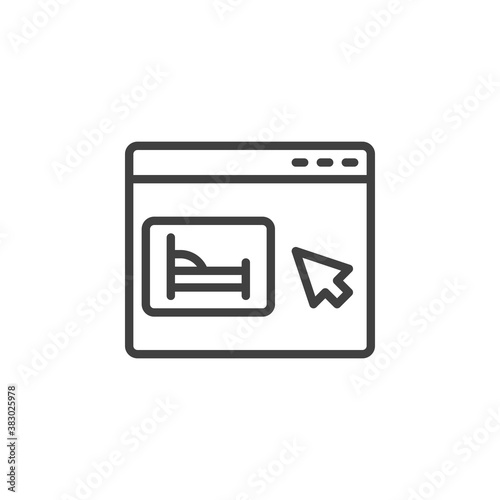Online hotel booking line icon. linear style sign for mobile concept and web design. Hotel room reservation outline vector icon. Symbol, logo illustration. Vector graphics