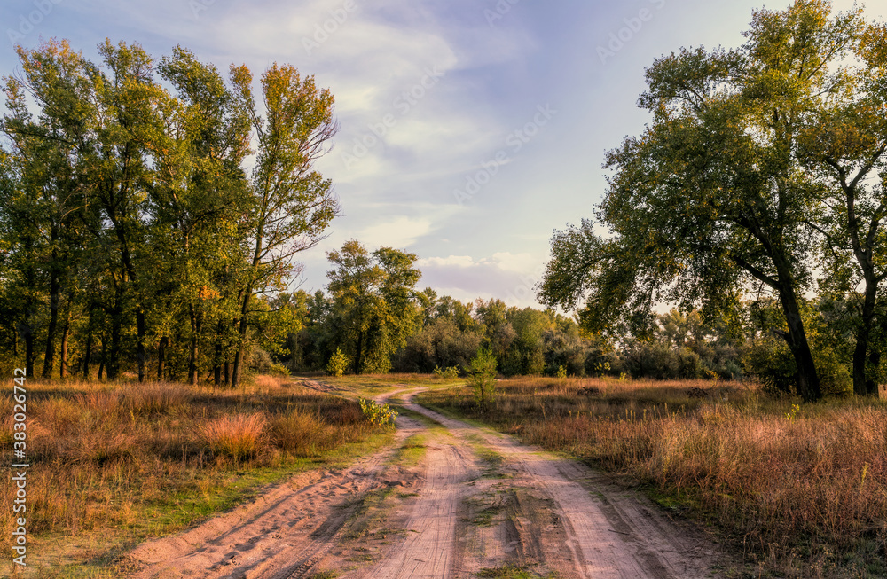 Sunny autumn evening over the hollow Sunny autumn evening over the hollow