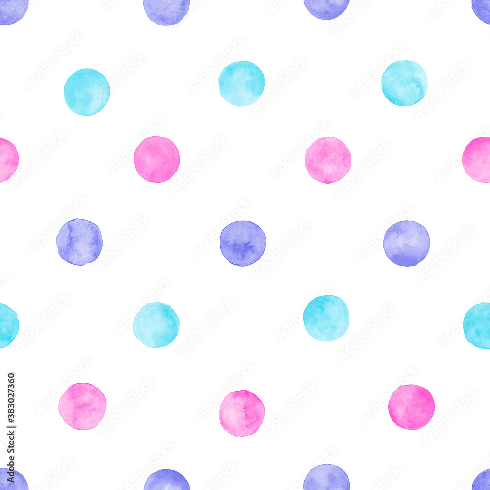 Polka dot coloful watercolor seamless pattern. Abstract watercolour background with color circles on white Polka dot coloful watercolor seamless pattern. Abstract watercolour background with color circles on white