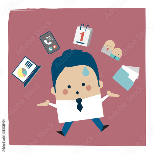 juggling organizer businessman - Kawaii cartoon character business illustration