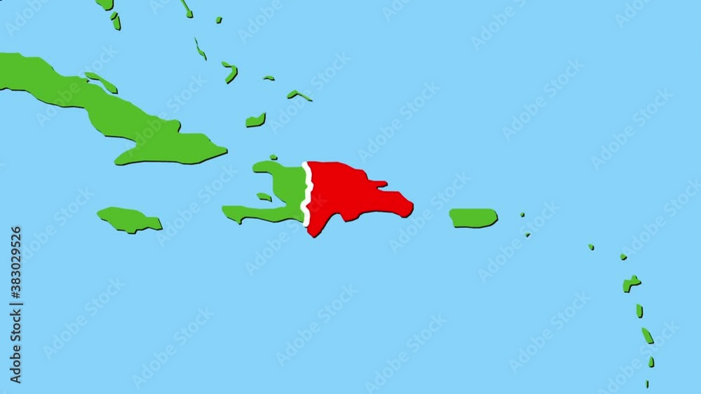 ドミニカ共和国の位置がアップになって赤く表示されます ドミニカ共和国の地図 สต็อกวิดีโอ Adobe Stock