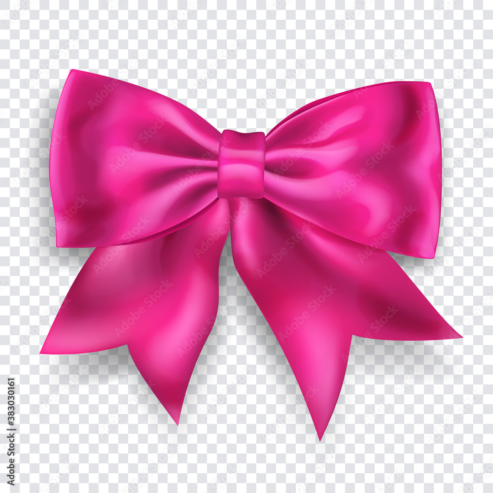 Beautiful big bow made of pink ribbon with shadow on transparent background. Transparency only in vector format