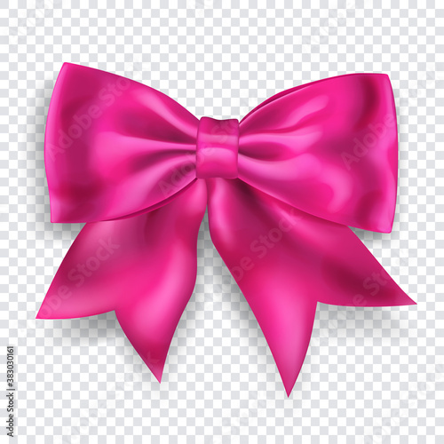 Beautiful big bow made of pink ribbon with shadow on transparent background. Transparency only in vector format