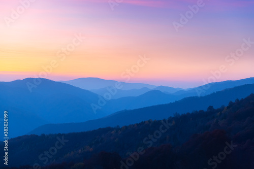 Autumn mountains at sunrise. Carpathian mountains, Ukraine. Landscape photography