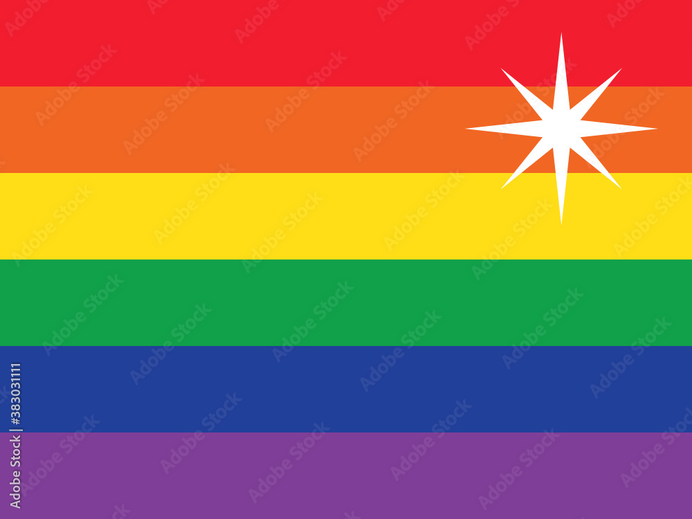 LGBTQ rainbow flag with white star