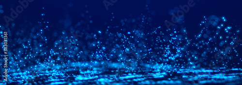 Technology background with glowing defocused particles. Big data. Digital background. 3D