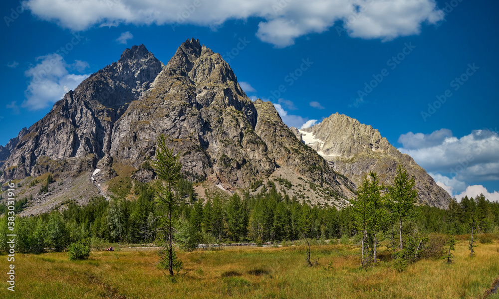 Mountain landscape with clear blue sky