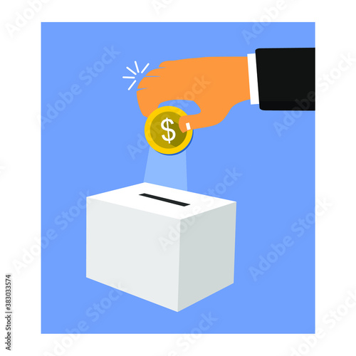 hand putting dollar bills coins into box, save, investment, profit