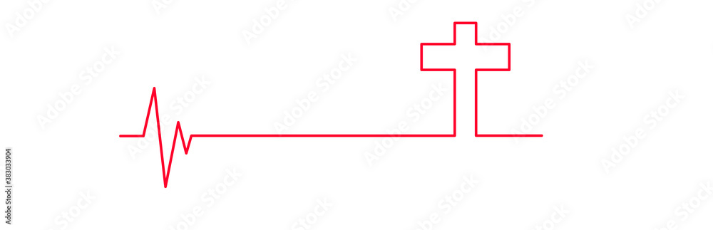 Heartbeat icon with Christian cross.Heart rate with a Christian cross symbol Heartbeat icon with Christian cross.Heart rate with a Christian cross symbol