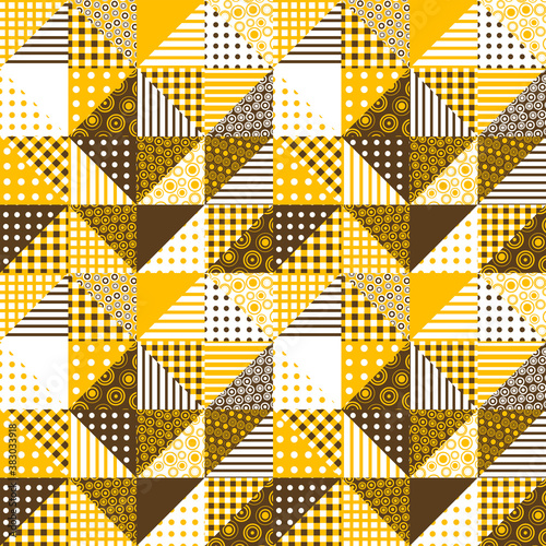 Geometrical pattern made of dots and stripes in yellow and brown