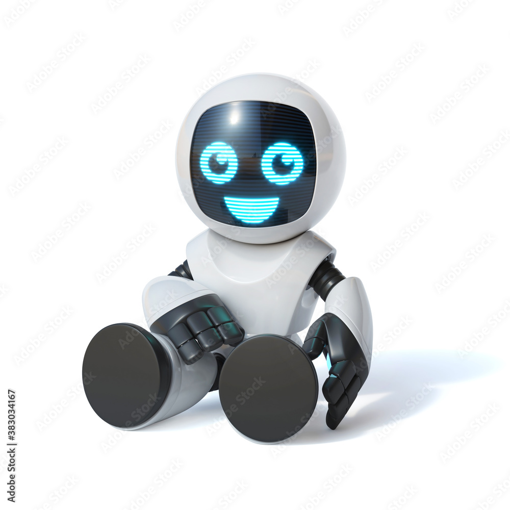 Little robot toy, cute robot isolated on white background, 3d rendering Little robot toy, cute robot isolated on white background, 3d rendering